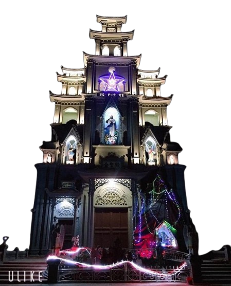 Nhà thờ Giáo họ Trung Đồng nhìn từ xa, khung cảnh làng quê yên bình